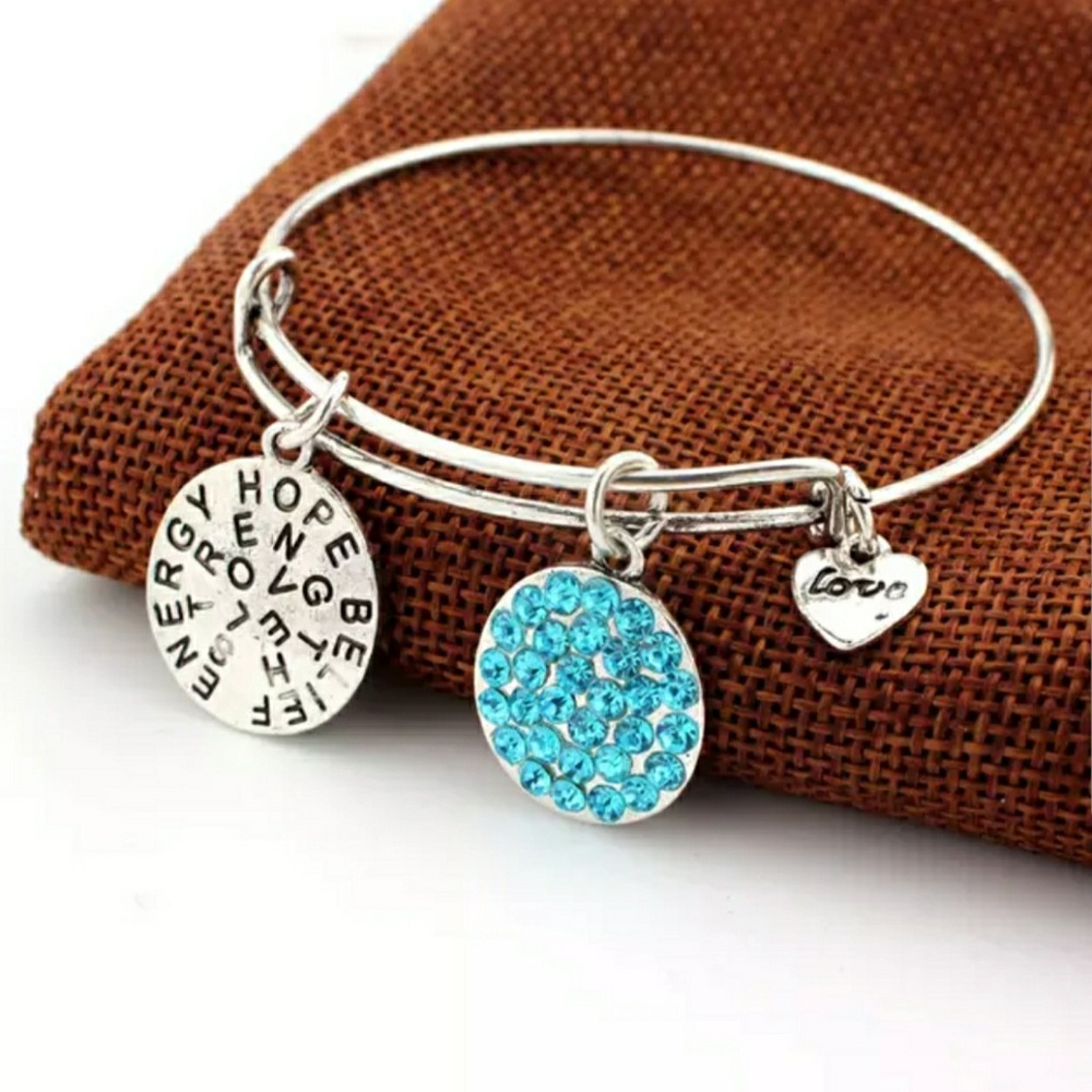Silver Good Vibes Engraved Heart Charm Bracelet